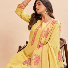 Women's Pure Cotton Jacquard Kurta With Pant & Cotton Dupatta Set
