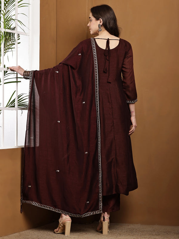 Vichitra Silk Kurta Pant Set With Vichitra Silk Dupatta