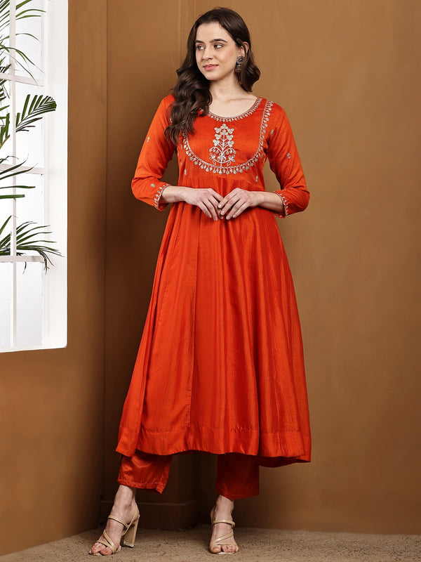 Vichitra Silk Kurta Pant Set With Vichitra Silk Dupatta