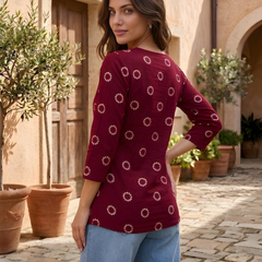 Women’s Maroon Cotton Printed Straight Tunic