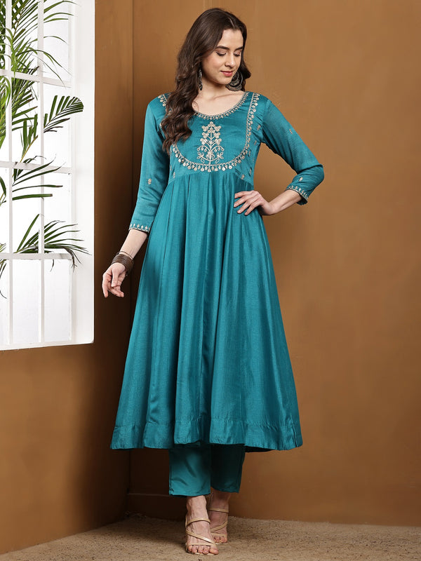 Vichitra Silk Kurta Pant Set With Vichitra Silk Dupatta