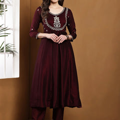 Vichitra Silk Kurta Pant Set With Vichitra Silk Dupatta
