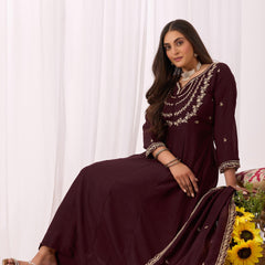 Vichitra Silk Embroidered Kurta Pant with Dupatta Set