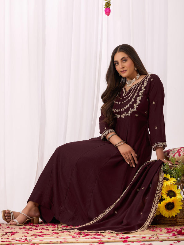 Vichitra Silk Embroidered Kurta Pant with Dupatta Set