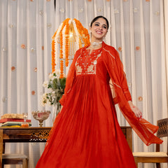 Women’s Chanderi Silk Embroidered Kurta with Chanderi Silk Bottom & Embroidered Chanderi Dupatta Set