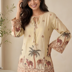 Women’s Off-White Cotton Kalamkari Printed Tunic