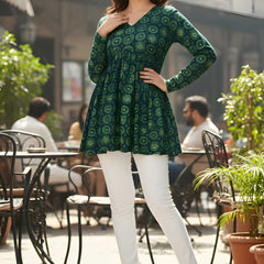Casual Girls V-Neck Printed Tunic Top