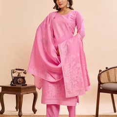 Women's Pure Cotton Jacquard Kurta With Pant & Cotton Dupatta Set