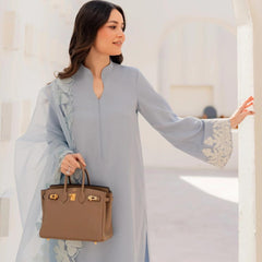 Chanderi Silk Kurta Set With Embroidered Organza Dupatta