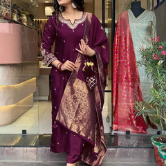 Pure Cotton Kurta Set With Zcard Dupatta