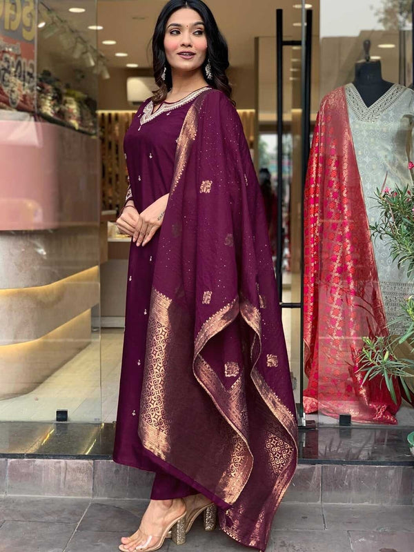 Pure Cotton Kurta Set With Zcard Dupatta