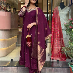 Pure Cotton Kurta Set With Zcard Dupatta
