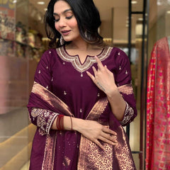 Pure Cotton Kurta Set With Zcard Dupatta