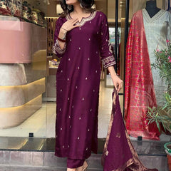 Pure Cotton Kurta Set With Zcard Dupatta