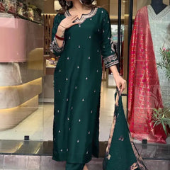 Pure Cotton Kurta Set With Zcard Dupatta