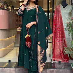 Pure Cotton Kurta Set With Zcard Dupatta