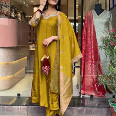 Pure Cotton Kurta Set With Zcard Dupatta
