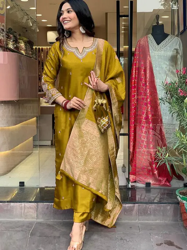 Pure Cotton Kurta Set With Zcard Dupatta