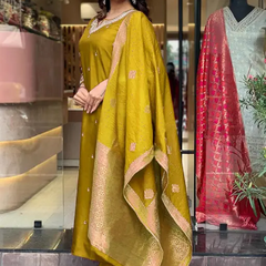 Pure Cotton Kurta Set With Zcard Dupatta