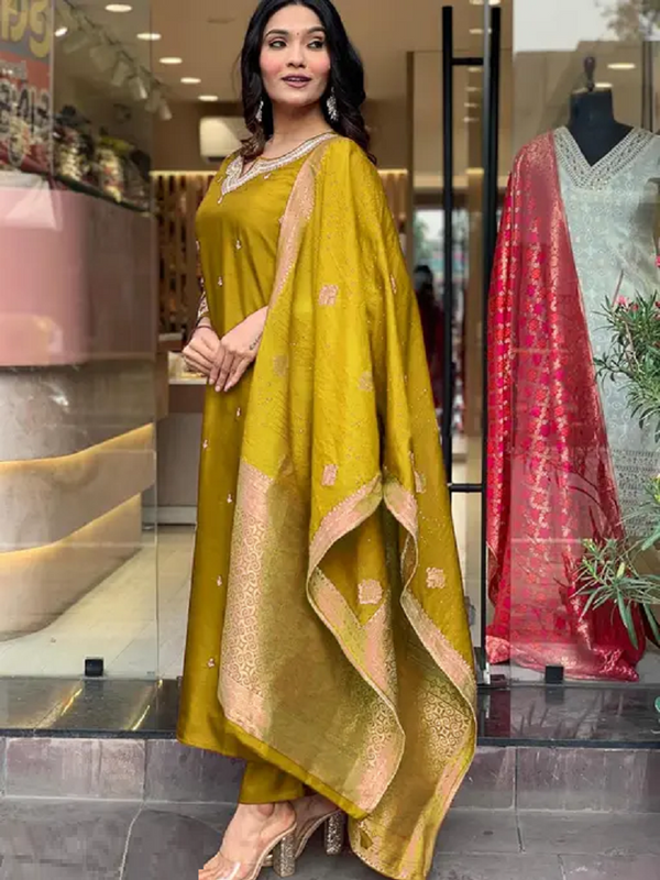 Pure Cotton Kurta Set With Zcard Dupatta