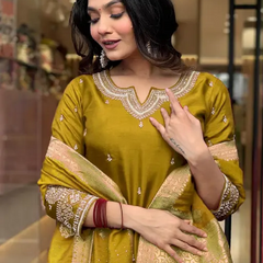 Pure Cotton Kurta Set With Zcard Dupatta