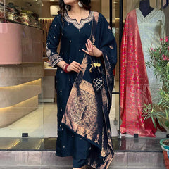 Pure Cotton Kurta Set With Zcard Dupatta