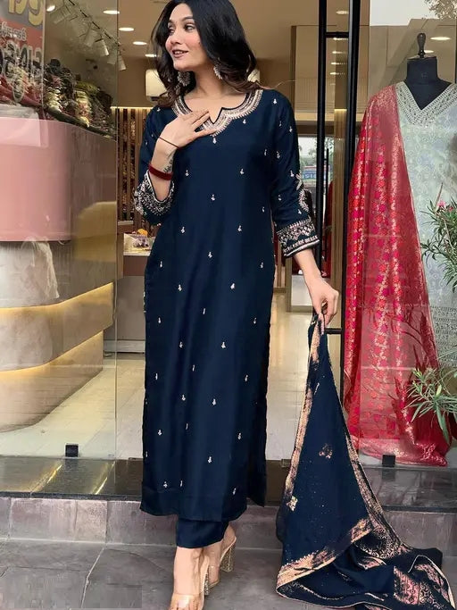 Pure Cotton Kurta Set With Zcard Dupatta