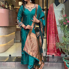 Pure Cotton Kurta Set With Zcard Dupatta