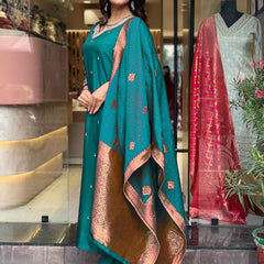 Pure Cotton Kurta Set With Zcard Dupatta