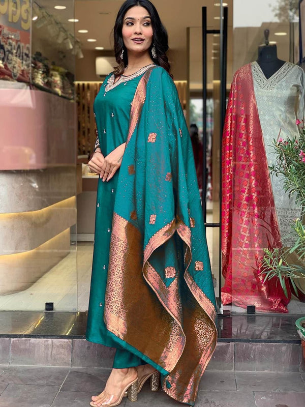 Pure Cotton Kurta Set With Zcard Dupatta
