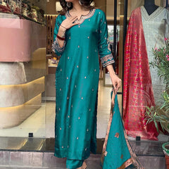 Pure Cotton Kurta Set With Zcard Dupatta