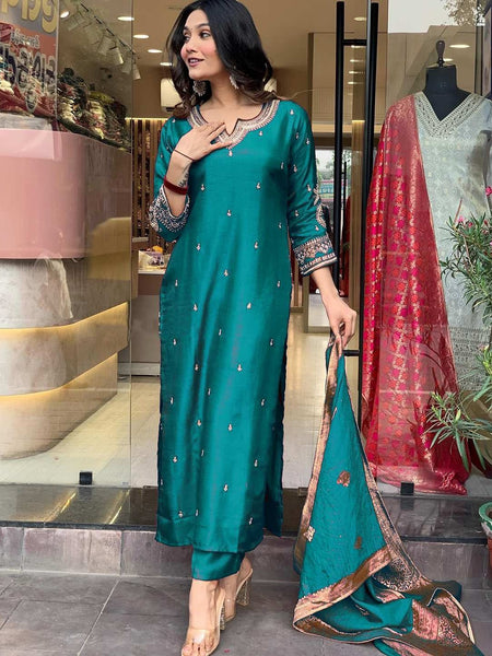 Pure Cotton Kurta Set With Zcard Dupatta