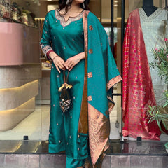 Pure Cotton Kurta Set With Zcard Dupatta