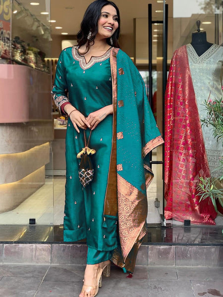 Pure Cotton Kurta Set With Zcard Dupatta