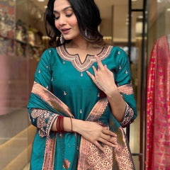 Pure Cotton Kurta Set With Zcard Dupatta