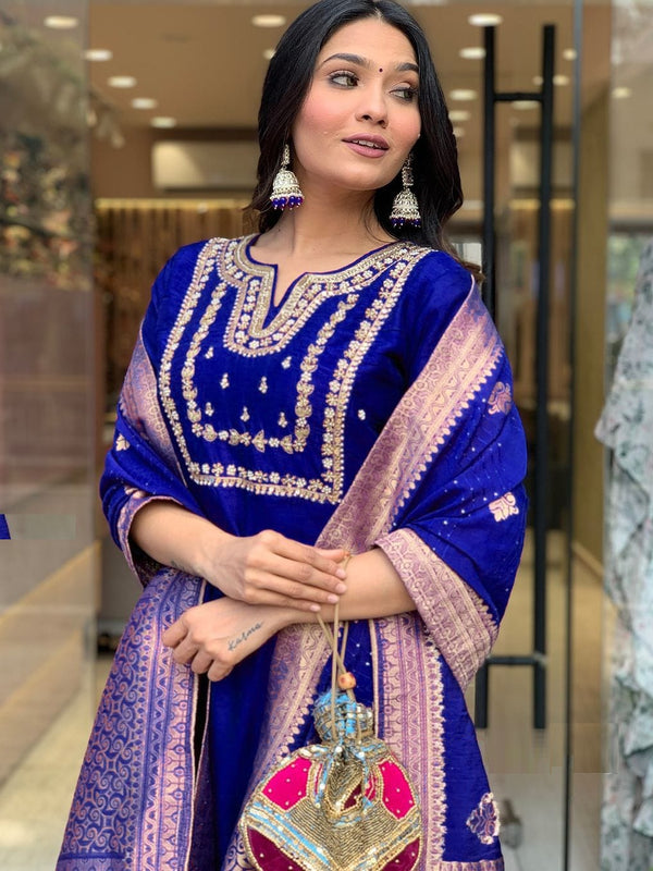 Pure Cotton Kurta Set With Zcard Dupatta