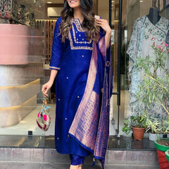 Pure Cotton Kurta Set With Zcard Dupatta