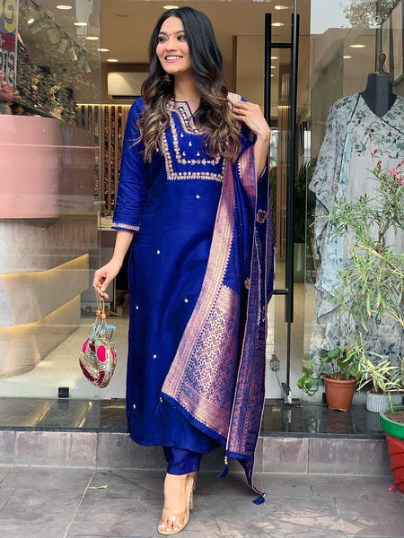 Pure Cotton Kurta Set With Zcard Dupatta