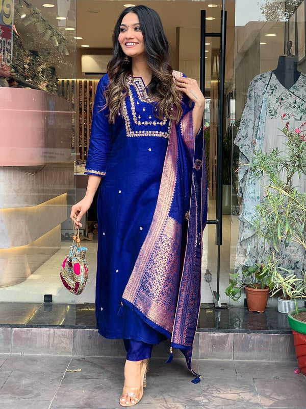 Pure Cotton Kurta Set With Zcard Dupatta