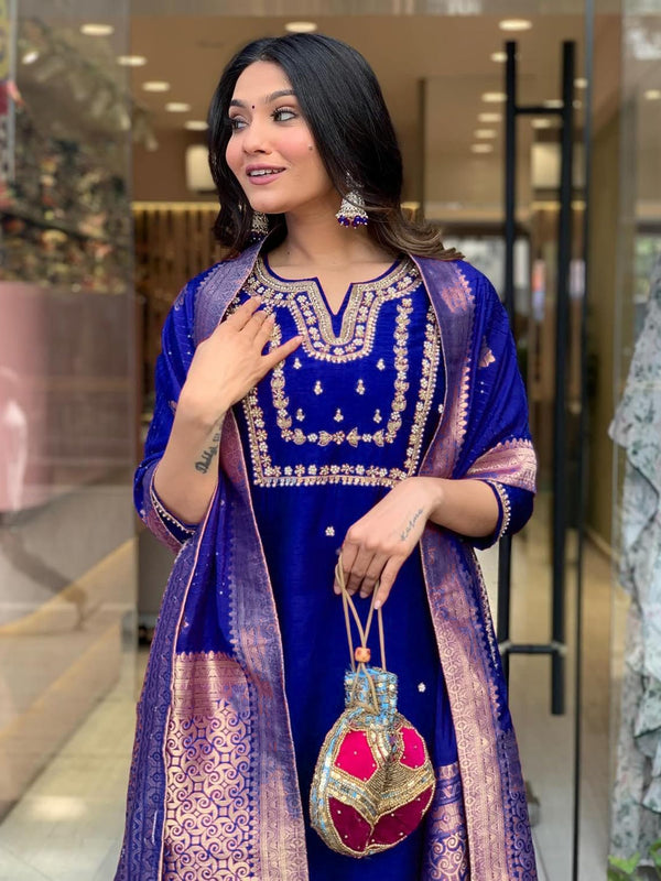 Pure Cotton Kurta Set With Zcard Dupatta