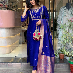 Pure Cotton Kurta Set With Zcard Dupatta