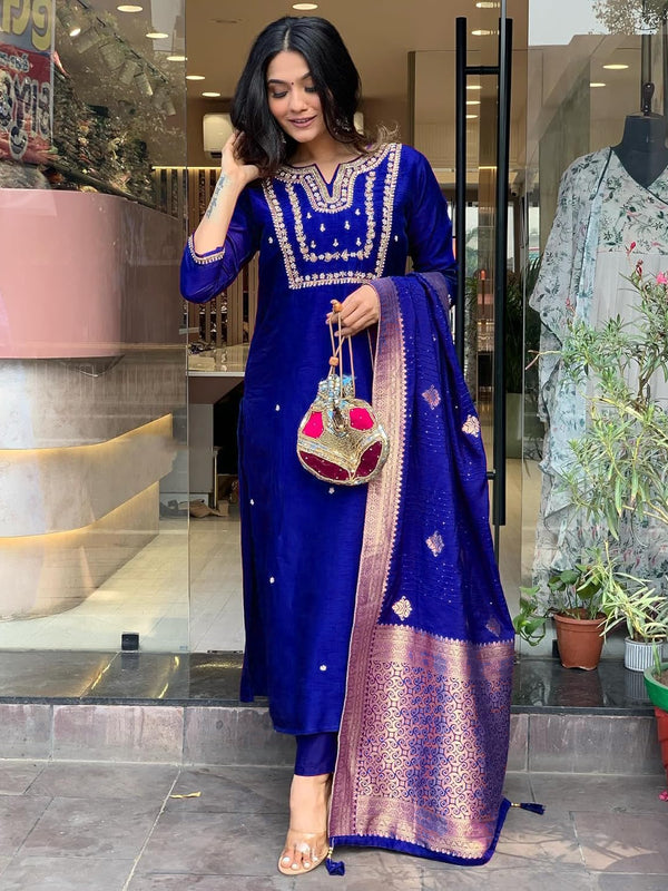 Pure Cotton Kurta Set With Zcard Dupatta
