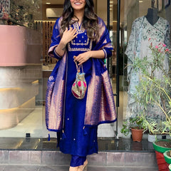Pure Cotton Kurta Set With Zcard Dupatta