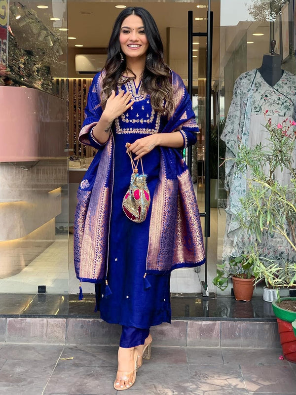 Pure Cotton Kurta Set With Zcard Dupatta
