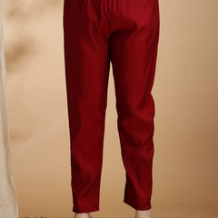 Women's Red Embroidered Cotton Blend Kurta Pant Set With Dupatta