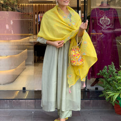 Parampara Silk Kurta Set With Organza Dupatta