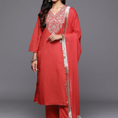 Women's Silk Blend Kurta With Pant & Nazmin Dupatta Set