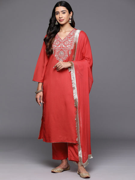 Women's Silk Blend Kurta With Pant & Nazmin Dupatta Set