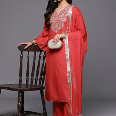 Women's Silk Blend Kurta With Pant & Nazmin Dupatta Set