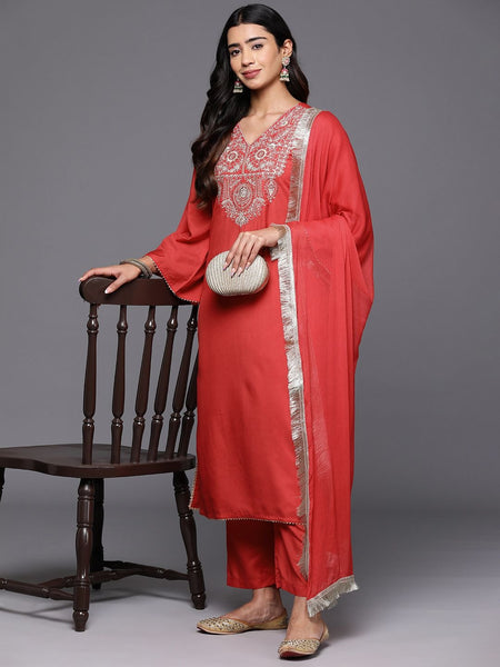 Women's Silk Blend Kurta With Pant & Nazmin Dupatta Set